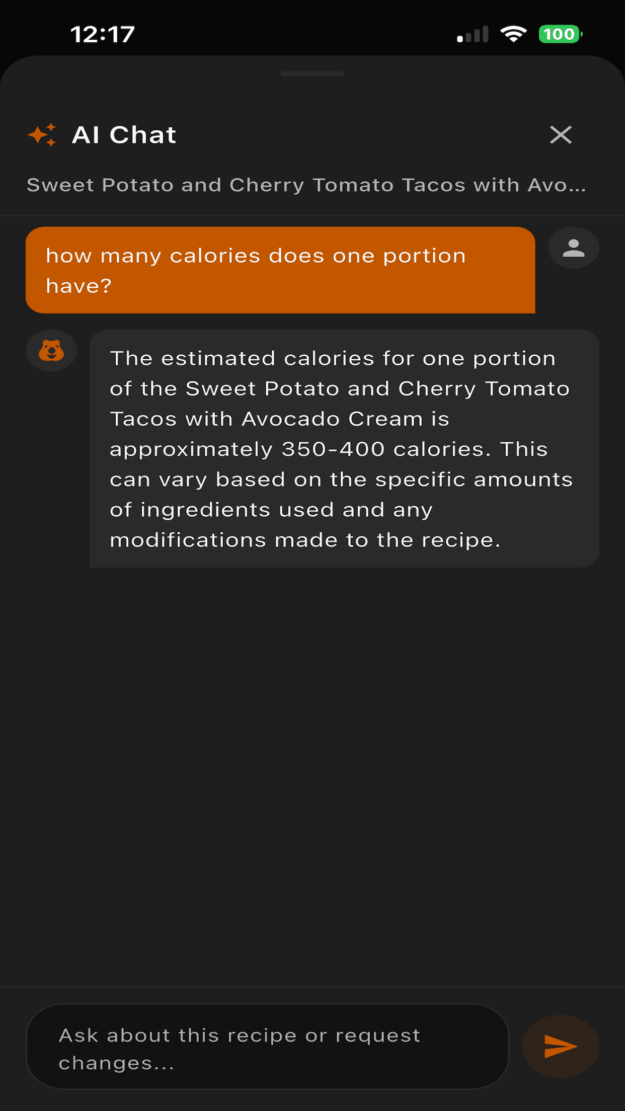 AI chat about a recipe